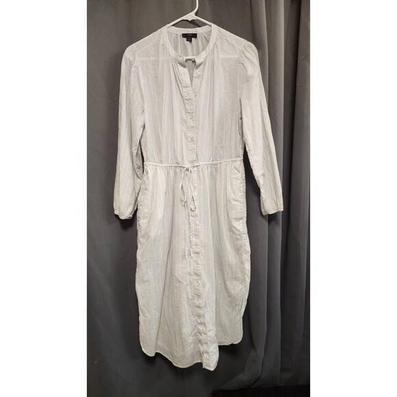 J Crew Size 6 Classy Tie-waist Pocketed Cotton Voile Midi Dress in Deck Stripe - Picture 1 of 11
